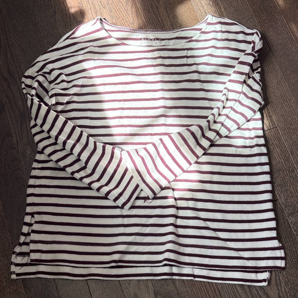 Simply Styled Burgundy and White Striped Long Sleeve Top